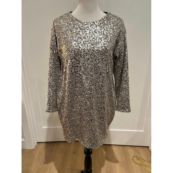 OPT by Anthropologie Glam Oversized All Over Sequin Long Sleeve Mini Dress Small - Picture 2 of 9
